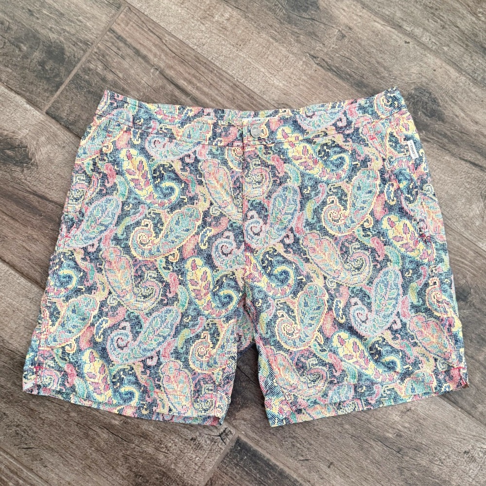 Onia x Liberty Art Mens Calder Pixel Paisley Print 7.5 "Swim Shorts, Multi, 34